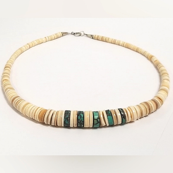 VINTAGE SANTO DOMINGO HEISHI GRADUATED TURQUOISE SHELL NECKLACE - Picture 12 of 14